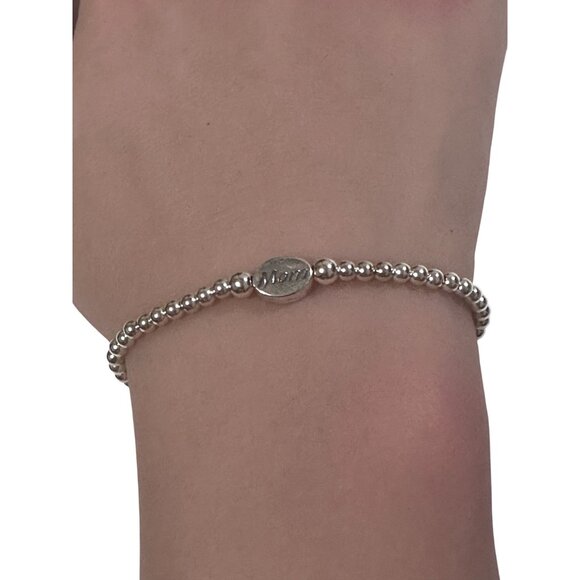 925 Sterling Silver Beaded Stretch Stacking Bracelet Minimalist Mom Charm - Picture 3 of 6